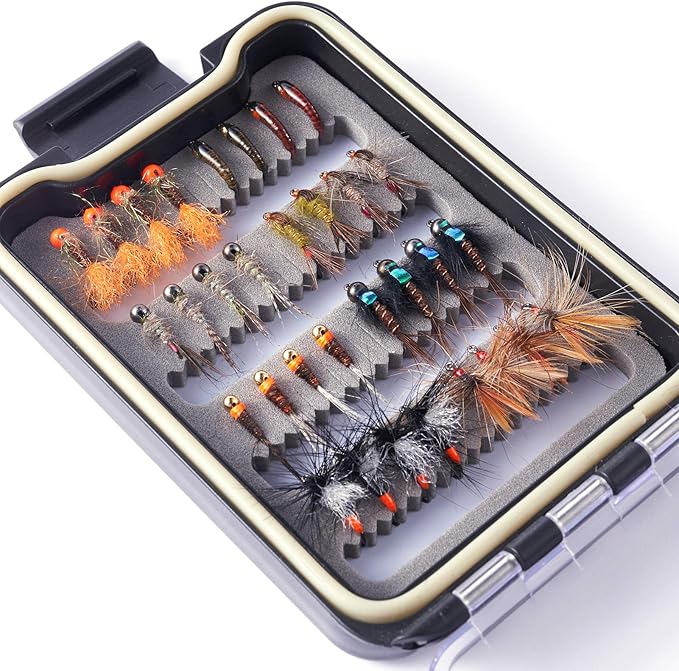 BASSDASH Fly Fishing Flies Kit Fly Assortment Trout Bass Fishing with Fly Box with Dry/Wet Flies, Nymphs, Streamers, Popper