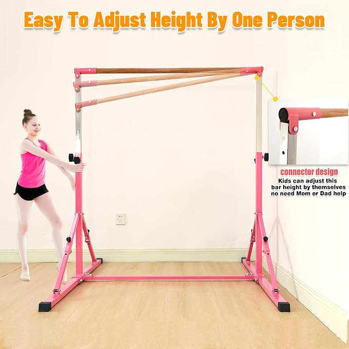 MARFULA 4FT/5FT Gymnastic Bar Set Gymnastics Kip Bar with 5 Ft Length 4Ft Inner Width 5ft Adjust Height Gymnastics Training Bar Equipment for Kids Professional Training Home and Club Use