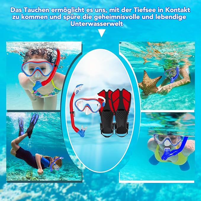 Snorkeling Gear for Kids with Foldable Silicone Full Dry Snorkel, Kids Snorkel Set Anti Leak Youth Junior Snorkeling Package Diving Mask Soft Tube with Mesh Bag Scuba Swimming Goggles