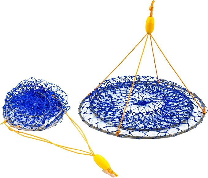 Stainless Collapsible Crab Net with 100ft Rope, Bait Bag, Clip & Ruler – 6 Pieces Portable Crab Trap for Easy Storage – Durable Grid Design for Dock & Pier Crabbing