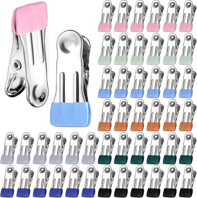 Honeydak 150 Pcs Stainless Steel Clothes Pins 2.17 Inch Heavy Duty Clips Bulk Bag Clips for Food Metal Clothespins for Laundry Clothes Line, Sock, Photo, Towel, Snack