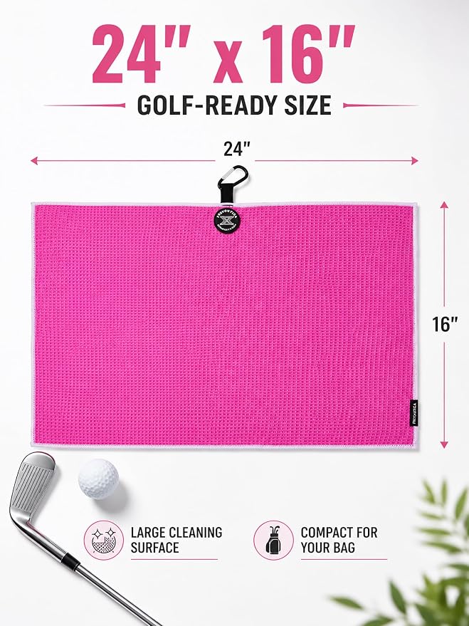 Magnetic Golf Towel with Cleaning Pocket, 24"x16" Ultra-Absorbent Waffle Microfiber Golf Towel with Magnet & Clip for Golf Bag, Carts and Clubs, Golf Accessories Gift for Men Women Golfers