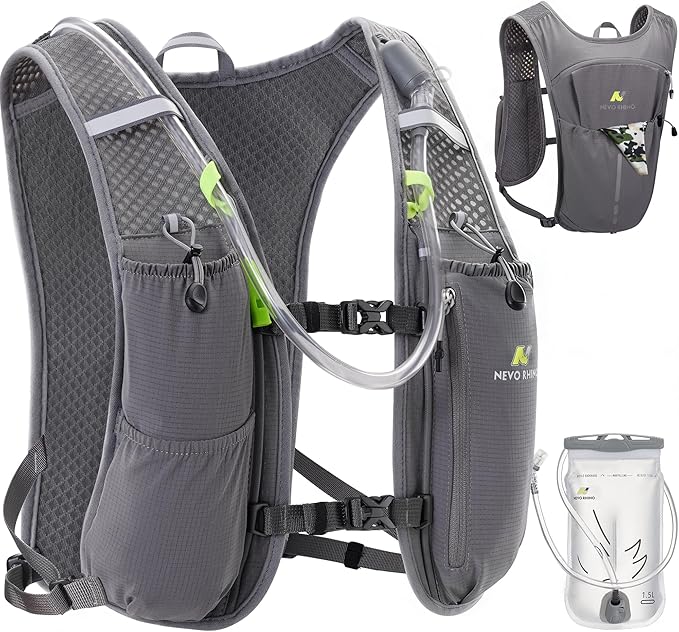 N NEVO RHINO Running Vest, Hydration Vest Pack, Lightweight Hydration Backpack with 1.5L Water Bladder for Hiking, Trail,Cycling,Bike,Marathons for Women Men