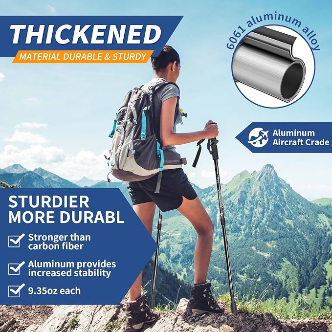 Folding Hiking Poles - 2-Piece Adjustable Trekking Poles, Lightweight Collapsible Walking Stick for Women Men Seniors, Backpacking & Travel