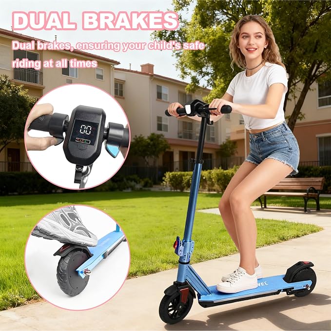 Electric Scooter for Kids Ages 8-15,180W Motor,11 MPH Max Speed & 15 Miles,Adjustable Height & Speed,Colorful Lights,LED Display,UL2272,Foldable Kids Electric Scooter 155 Lbs Max Load