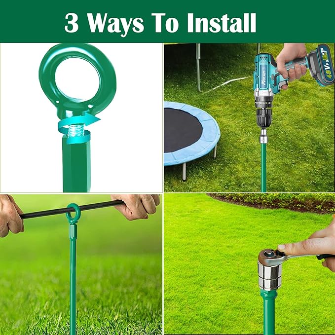 18 inch Ground Anchors Srew in Heavy Duty, Earth Shed Anchor Kit, Trampoline Stake Hook for Dirt, Swing Sets, Playset, Tent, Canopy, Carport, Mobile Home Tie Down, 4 Pack