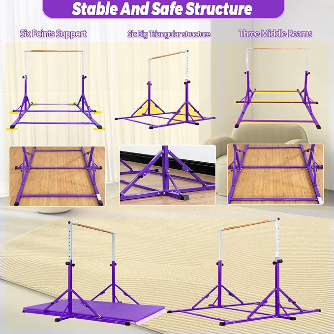 Marfula Gymnastic Bar For Kid and Teenage of 3-25, 5Ft/8 FT Base Length 4Ft Width 5Ft Adjust Height, Gymnastic Kip Bar For Gymnast, Gymnastic Training Equipment For Professional Training Home Club Use
