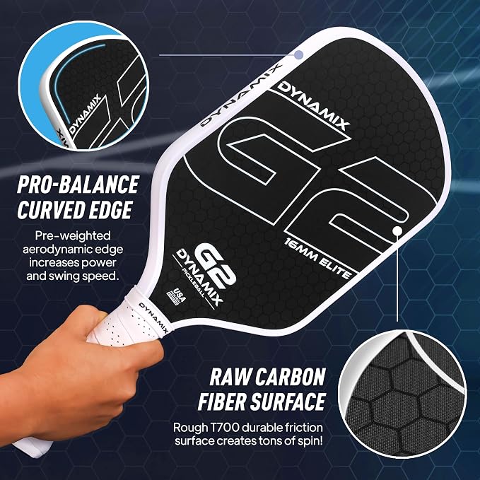 Carbon Fiber Pickleball Paddle 16mm G2, USAPA Approved Raw Carbon Gen2, Pro-Grade Thermoformed Pickleball Racket, Elite Pickle-Ball Paddle for Control, Power & Spin