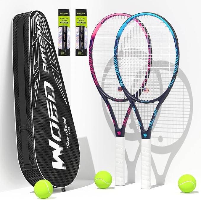 Adult 2 Player Tennis Racket Perfect for Beginner and Professional Players, 27” Speed Tennis Racquet Include Tennis Balls, Overgrips, Tennis Bag, Vibration Dampe, Cover