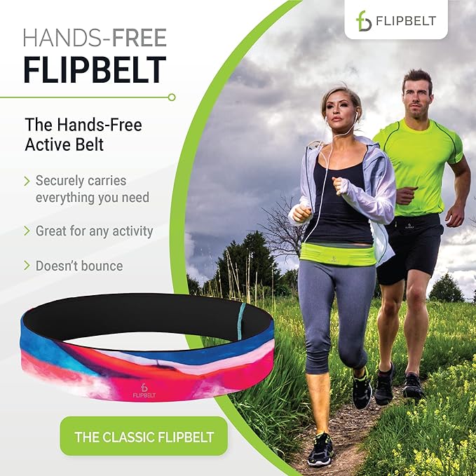 FlipBelt Classic Running Belt, Belt Bag & Fanny Pack for Men and Women - Phone Holder, Waist Pack, Running Accessories, Belt Pouch, Money Belt, USA Running Company