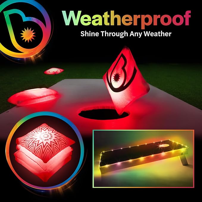 Brightz Cornhole Board Edge Lights with LED Bags - Includes 4-Pack of LED Cornhole Bags + TossBrightz Cornhole Board Edge Lights - The Ultimate Night Time Cornhole Master Set