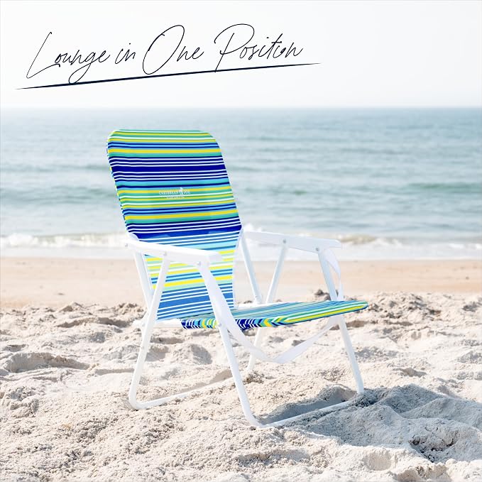 Caribbean Joe Folding Beach Chair, 1 Position Lightweight and Portable Foldable Outdoor Camping Chair with Carry Strap, Blue and Lime Stripe