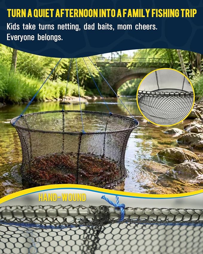 2Pack Drop Net for Pier Fishing Set, Foldable Fishing Net 31.5"×40" Hoop, Foldable Crab & Fishing Net Trap, Crab Nets for Crabbing Trap, Pier & Dock Drop Net for Crawfish, Shrimp, and Minnows