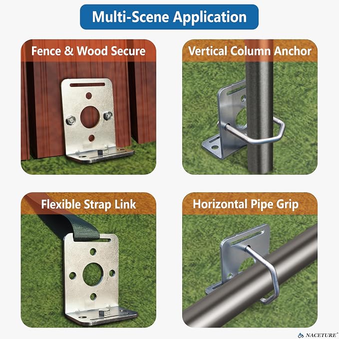 NACETURE 18-Inch Ground Anchors Screw in, Heavy Duty Trampoline Anchor Kit with L Brackets, 4 Pack Screw In Ground Anchors with Manual & Power Wrench, Tie-Down Straps for Trampoline