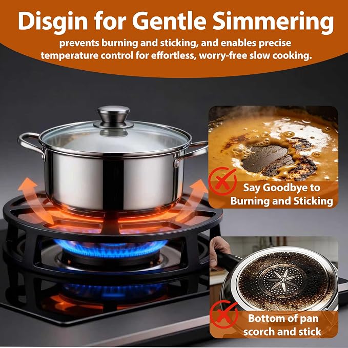 9.45 Inch Heat Diffuser for Gas Stove,Stove Top Simmer Plate for Kitchen Slow Cooking,Cast Iron Flame Tamer Prevent Burning Heat Diffuser & Temperature Control.