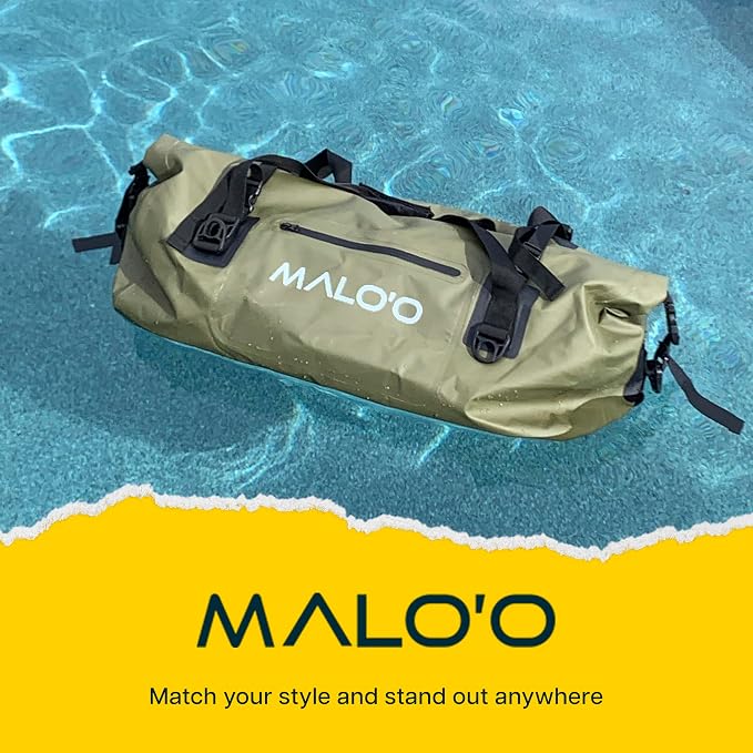 Malo’o Waterproof Dry Duffel, Heavy-Duty Roll Top Waterproof Gear Bag with Shoulder Strap & Molle Loops, Marine Duffel for Kayaking, Boating, Camping, Beach & Travel, Dark Green, 60L