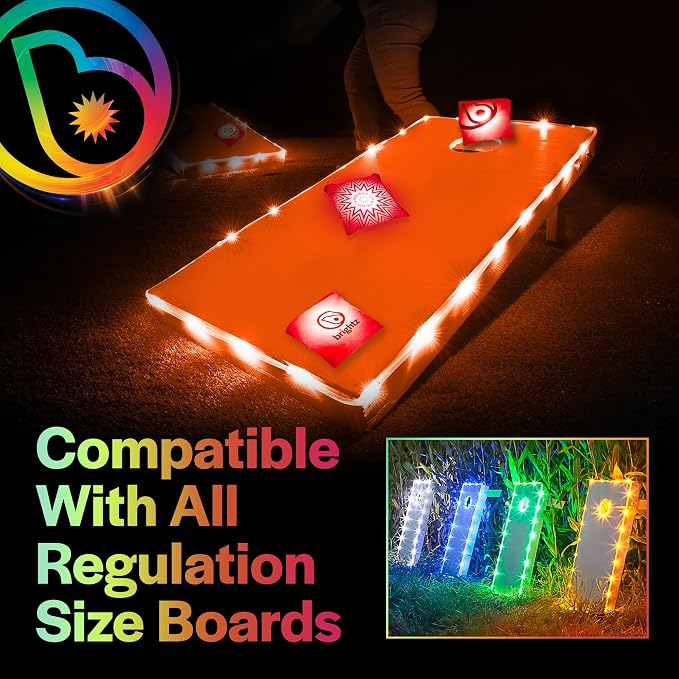 Brightz Cornhole Board Edge Lights with LED Bags - Includes 4-Pack of LED Cornhole Bags + TossBrightz Cornhole Board Edge Lights - The Ultimate Night Time Cornhole Master Set
