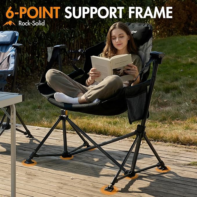 Portal Hammock Camping Chair Heavy Duty 400lbs - Swinging Chair Outdoor with Adjustable Recline & Headrest Pillow, Portable Hammock Swing Chair for Camping Beach Sports Events, Black
