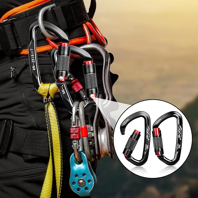 30KN Auto Locking Carabiner Clip Twist Lock UIAA Certified Large Climbing Carabiner Heavy Duty Carabiner for Rock Tree Climbing Rappelling Mountaineering Caving Rescue Arborist Aerial Yoga