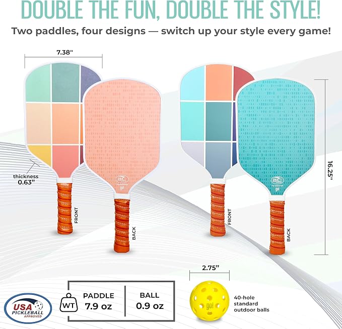 Pickleball Paddle Single and Set – USAPA Approved Lightweight Paddles, Fiberglass Surface, 13mm Honeycomb Core, Outdoor Balls & Carry Bag