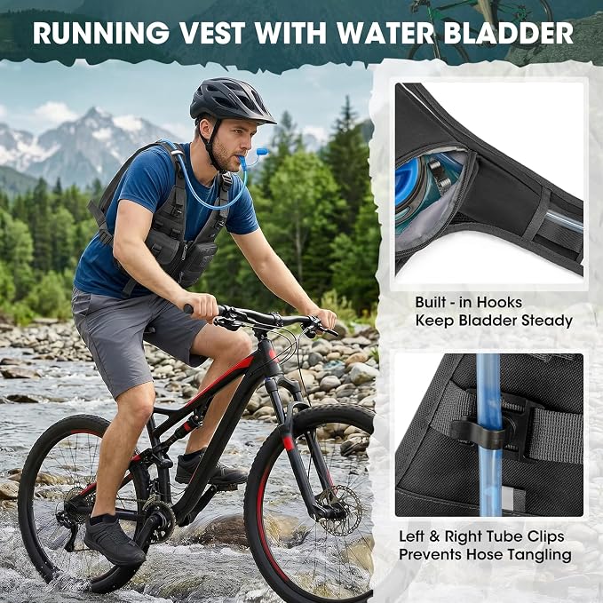 RAINSMORE Hydration Backpack with 2L Water Bladder, Lightweight Running Vest for Men Women, Adjustable Water Chest Pack for Hiking, Cycling, Marathon