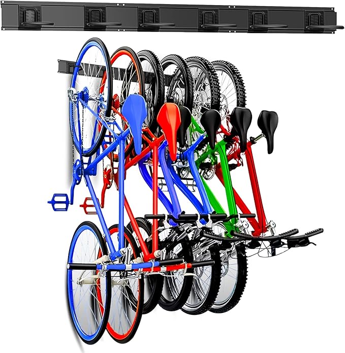 WALMANN Bike Hooks for Garage Wall, 6 Bikes Storage Rack Space Saving Wall Bike Mount Holds Up to 300 lbs, Vertical Bicycle Storage