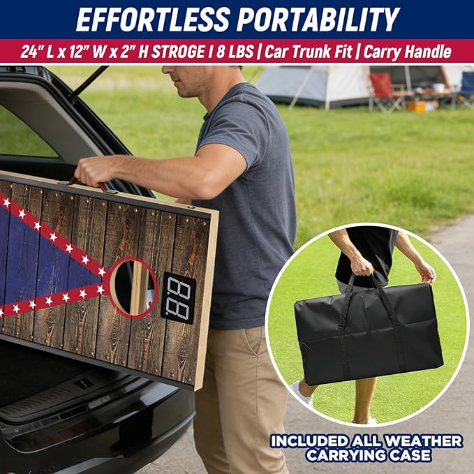 Electronic Cornhole Board Set (2x1ft) - Automatic Scoring Corn Hole Game for Adults & Kids - Infrared Sensing Wood Set with 8 Bags & Carry Case for Backyard, Party & Tailgates