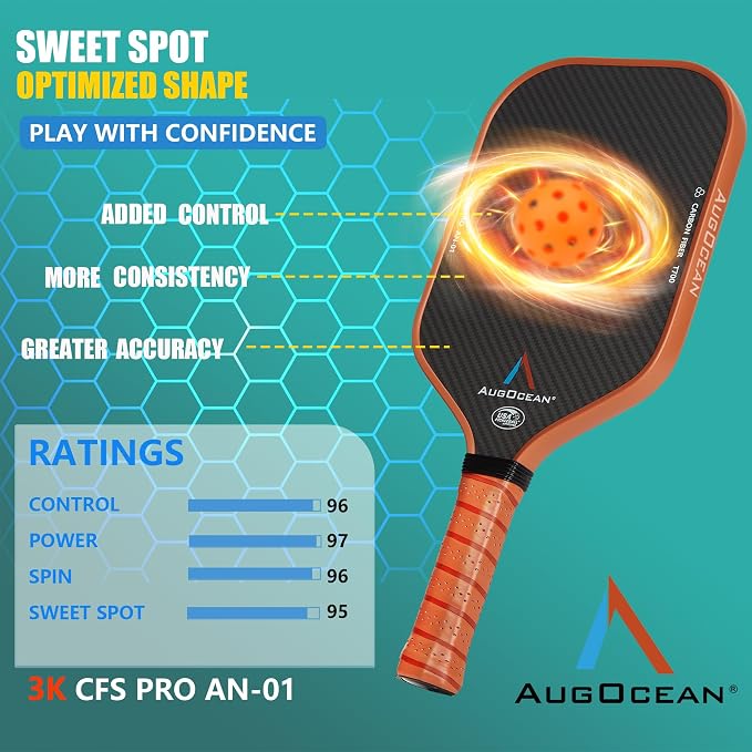 Pickleball Paddle,Pickleball Paddles-3K Raw Carbon Fiber Pickle Ball Paddle Surface with Great Grit & Spin,T700 Pickleball Racket with Excellent Power,Control and Balance,USAPA Approved