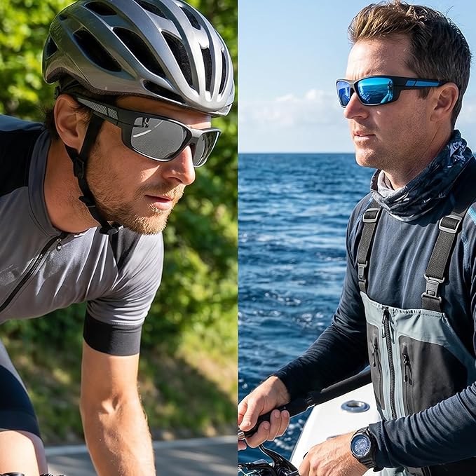 Polarized Sports Sunglasses for Men Wrap Around UV400 Sun Glasses for Running Fishing Cycling and Driving TR90