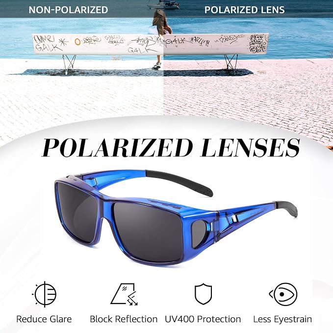 LVIOE Over Glasses Sunglasses Wrap Around Polarized Sunglasses for Men Women Fit Over Prescription Glasses with UV Protection