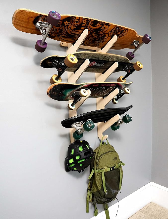 Grassracks Bamboo & Birch Snowboard Rack and Skateboard Rack - Moloka`i Series Snowboard Wall Mount