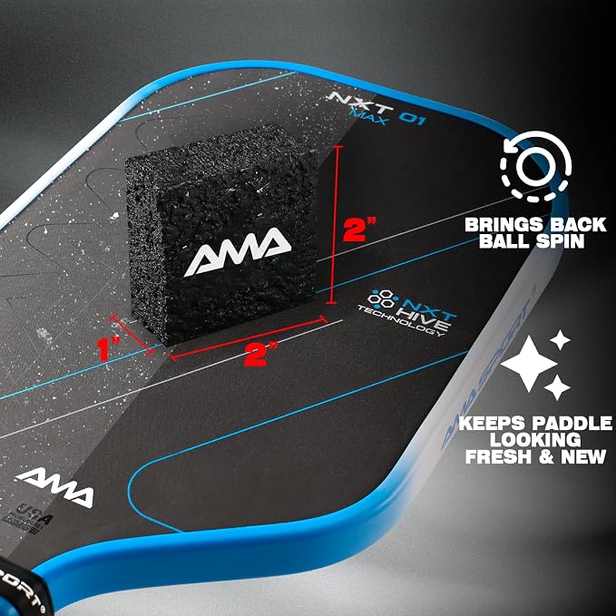 AMA SPORT Pickleball Paddle Eraser Carbon Fiber Pickle Ball Racket Cleaner Pickleball Accessories for Removing Ball Residue & Dirt, Restores Grip & Spin (Black)