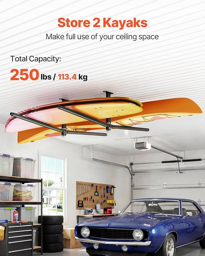 VEVOR Kayak Storage Rack, Heavy Duty Adjustable Freestanding Stand with Lockable Wheels for Indoor Outdoor Garage Shed Dock, Holder for Canoe, SUP, Surfboard & Paddleboard
