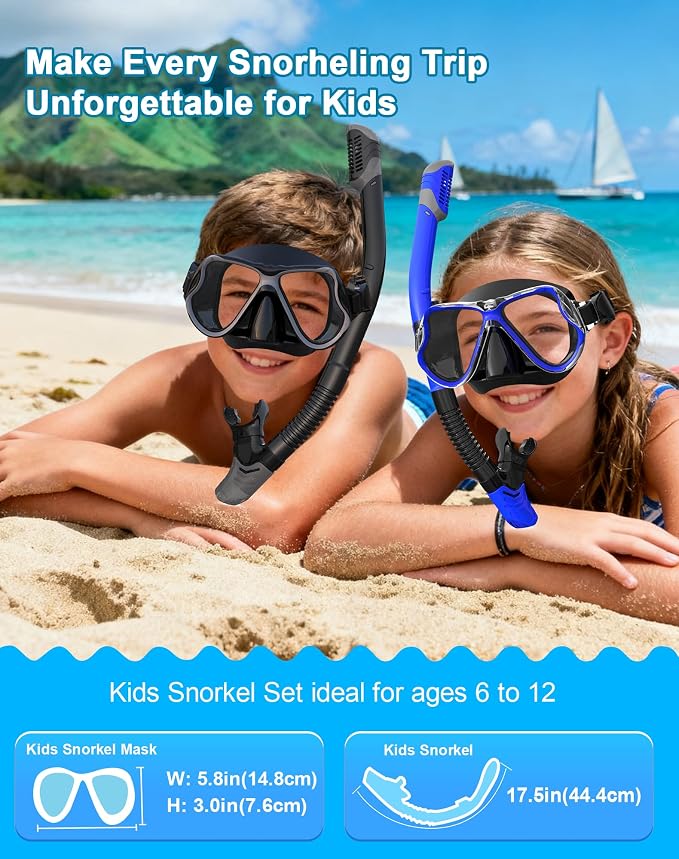 Greatever Dry Snorkel Set,Panoramic Wide View Anti-Fog Scuba Diving Mask,Professional Snorkeling Gear for Adults Kids