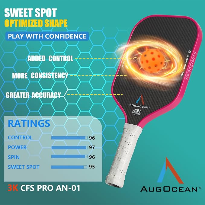 Pickleball Paddle,Pickleball Paddles-3K Raw Carbon Fiber Pickle Ball Paddle Surface with Great Grit & Spin,T700 Pickleball Racket with Excellent Power,Control and Balance,USAPA Approved