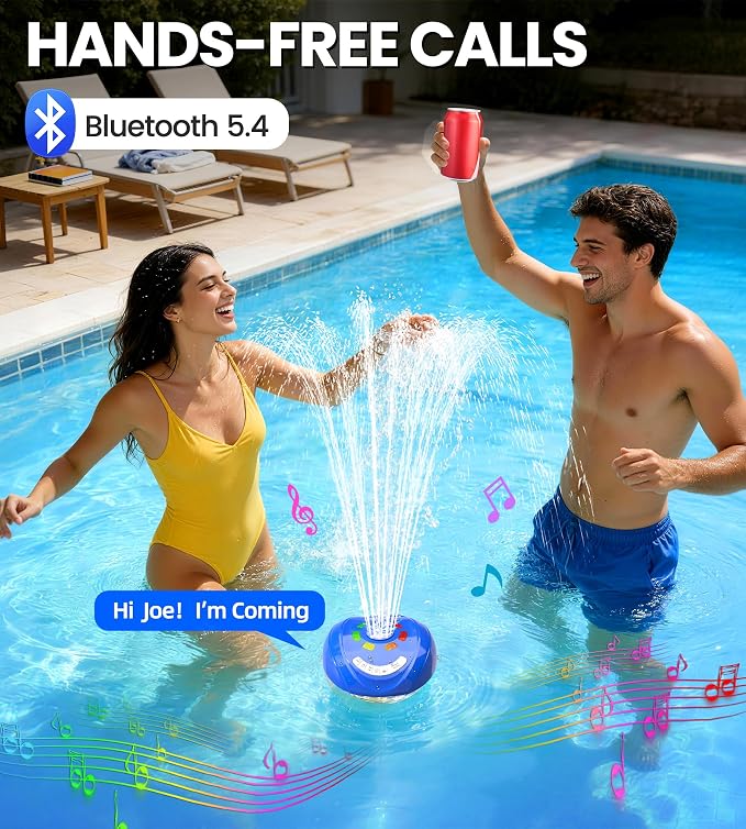 FluSing 3 in 1 Pool Fountain with Bluetooth Pool Speaker,Rechargeable Floating Pool Fountain with Light,Pool Water Fountain Pump IP68 Waterproof Pool Speaker,BT5.4,Above Ground Pool Fountain-Deep Blue