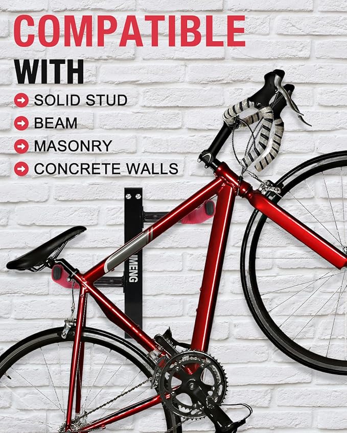 Wall Mount Bike Rack – Horizontal Indoor Bicycle Storage with Flexible Arms – Holds 1 Bike – Safe & Secure Hanger for Road, Mountain, Gravel, Hybrid – For Garage, Apartment, Shed