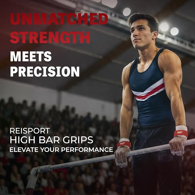 Reisport Men's High Bar Gymnastics Grips - Durable Leather Hand Grips for Gymnastics Bars Men & Boys - Gymnastics Equipment & Accessories for Advanced Gymnasts
