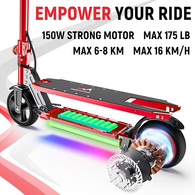 Classic Foldable Electric Scooter for Kids, Bright Front Lights, Shining Pedal Lights, LED Display, Dual Brakes 150W Motor Kids Electric Scooter, UL2272 Certified