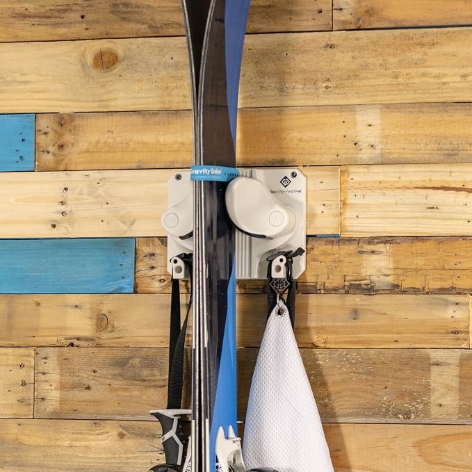 Gravity Grabber, The OG - Ski & Snowboard Wall Mount, Indoor Garage & Home Storage Organizer, Damage-Free Grip, Holds Skis/Boards/Poles/More, Space-Saving Premium Gear Rack, (White 1-Pack)