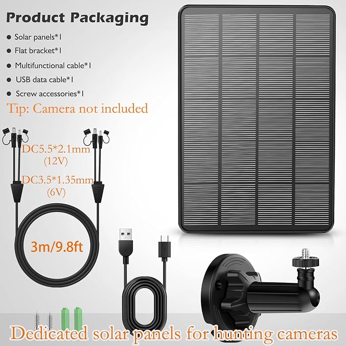 Updated Version 2Pack Trail Cameras Solar Panel 12V/1A 6V/1.5A with Build-in 4000mAh Rechargeable Lithium Battery IP66 Waterproof Hunting Accessory Compatible with Hunting Game Cameras or Deer Feeder