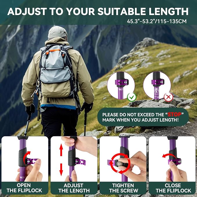 Carbon Fiber Trekking Poles - Lightweight Collapsible Hiking Poles, 2 PCS Nordic Hiking Sticks for Travel, Backpacking Walking Sticks for Men, Women, Seniors with Cork Grip & Quick-Lock System