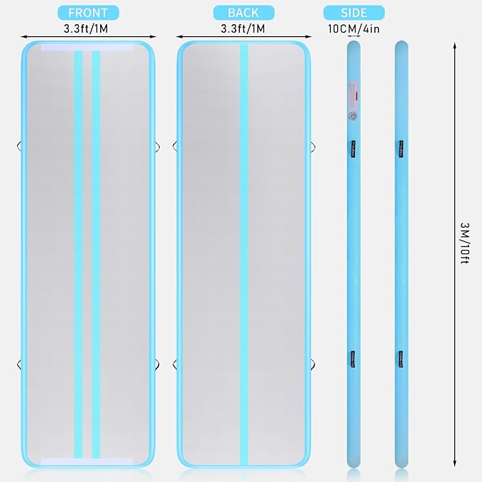 Inflatable Air Gymnastics Mat 10ft/13ft/16ft Tumbling Mats Training Mat Tumble Track Mats with Electric Air Pump for Home/Gym/Cheerleading/Beach/Outdoor Exercise (4 inches Thick)