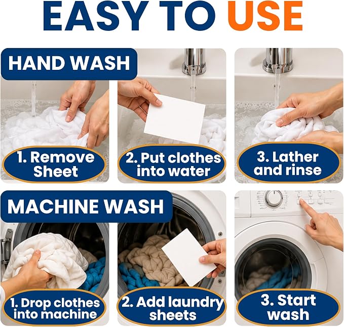 Travel Laundry Detergent Sheets Bundle – 50 Count Hand Wash + 20 Count Hand/Machine Wash Laundry Detergent Sheets for Sink Washing in Hotels, Cruises, Camping & Backpacking