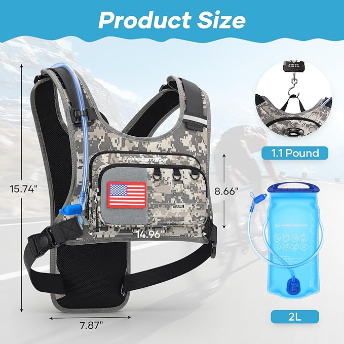 Maelstrom Hydration Vest with 2L Water Bladder Backpack for Running Hiking | Chest Pack, BPA-free, High Flow Bite, Reflective Stripe, Helmet Buckle, Detachable, Breathable Pad, for Cycling, Marathon