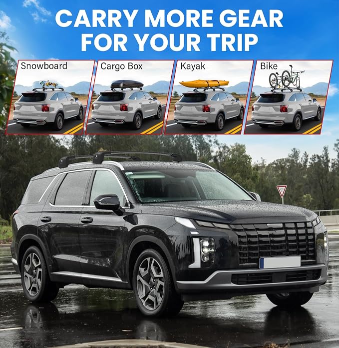 300lbs Roof Rack Cross Bars Compatible with Hyundai Palisade 2019-2025 SE SEL XRT Limited Calligraphy with Lock, Aluminum Cross Bar for Rooftop Cargo Luggage Kayak Canoe Bike Snowboard