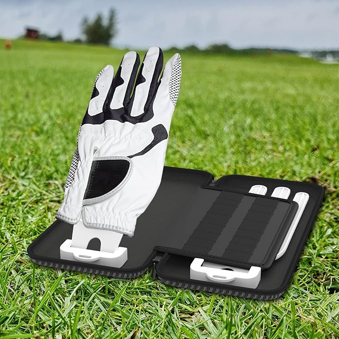 Golf Glove Case, Golf Glove Case with Two Gloves Holder for Golf Bag Accessories, Golf Storage Organizer for Tees, Divot Tool, Ball Markers for Men and Women Golfers