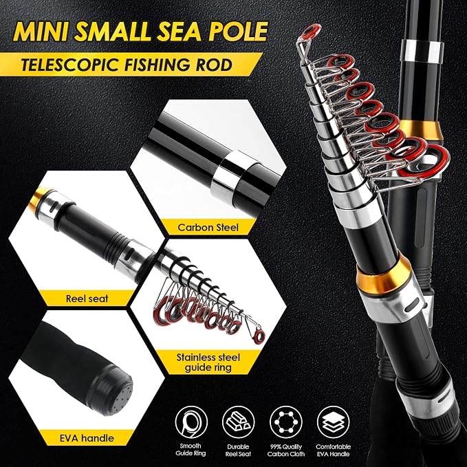 2-Pack 6.89FT Telescopic Fishing Rod Reel Combo Tackle Box Travel Carry Bag | Collapsible Pole Spinning Reel Lure Accessory Storage Bag Portable Fishing Gear Kit for Saltwater Freshwater Fishermen Gift
