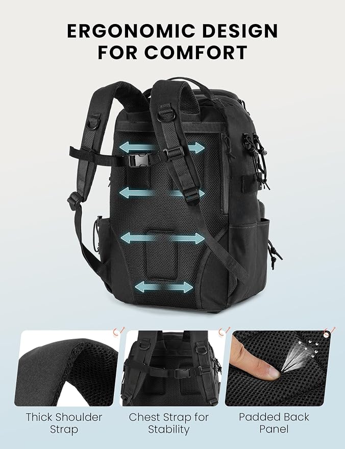 SKYSPER Tackle Backpack Fishing Bags with Rod Holder, 40L Water-Resistant Tackle Box Storage Bag for Fishing Gear Lures(Black)