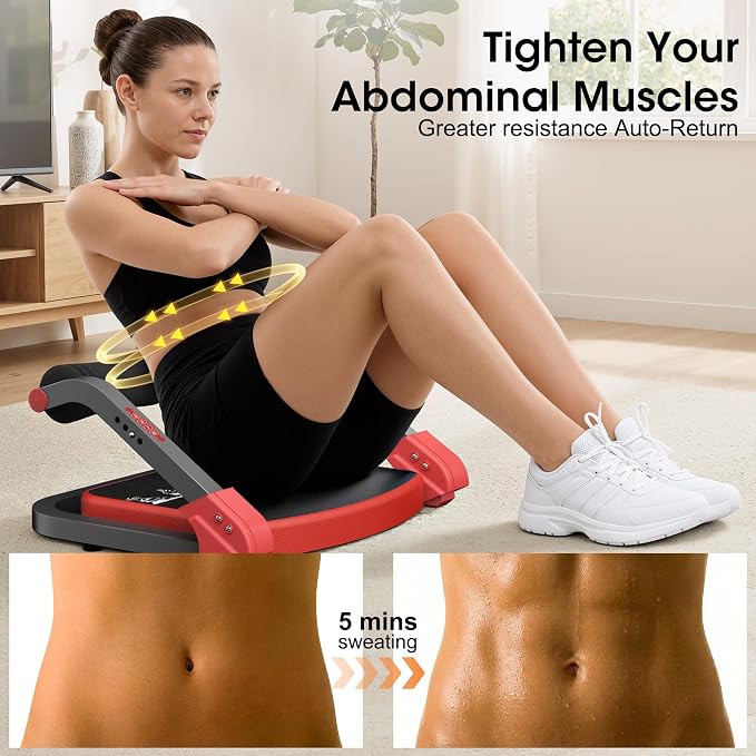 Ab Machine Ab Trainer - Sit Up Exercise Equipment& Core Machine, 4 Level Adjustable Resistance, Foldable Ab Crunch Machine for Home Gym Stomach Workouts